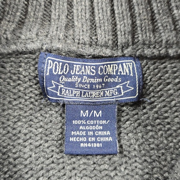 Polo Jeans Co Ralph Lauren 1/4 Zip Pullover Mens M Gray Knit Casual Sweater - Picture 4 of 9